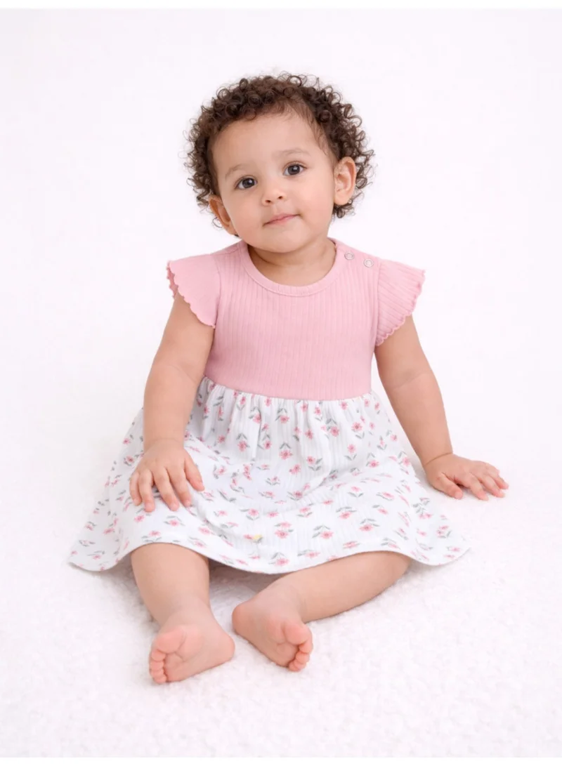Victor And Jane  Infant Girls Drop Needle Dress with Floral Skirt (Small Embroidery Detail for Women | Best Price UAE